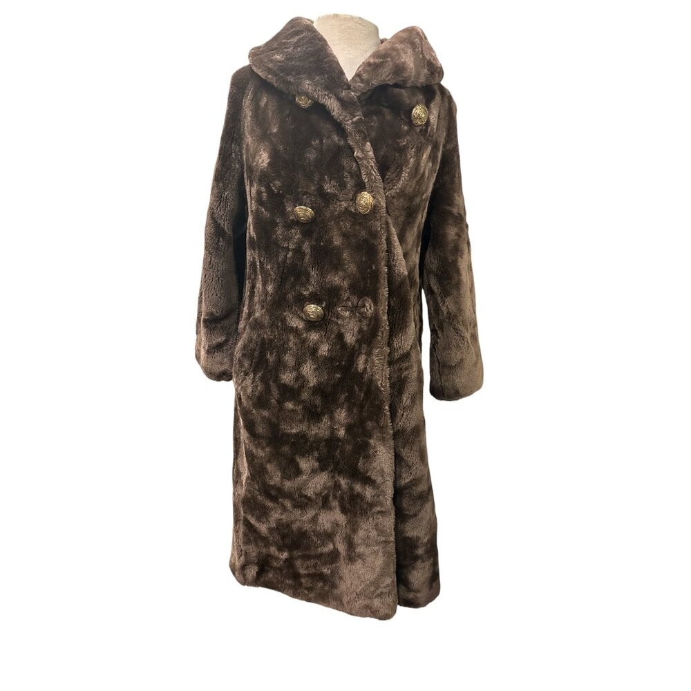 Vintage NORBA Brown Faux Fur Long Women’s Medium Large Statement Winter Coat - Picture 2 of 14